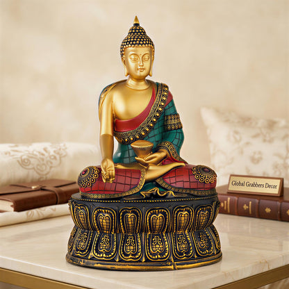 Buddha Statue Showpiece Idol Home Decor Items for Living Room and Gifts (Golden RED Blue)