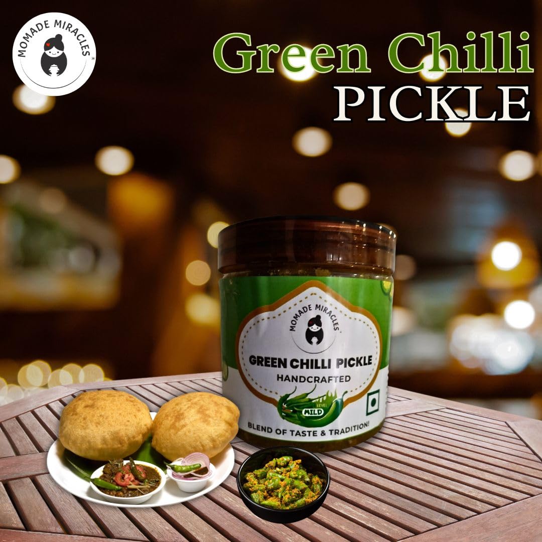 Momade Miracles Green Chilli Pickle | Hari Mirch Ka Achar - Hot, Tangy, Spicy & Delicious | Traditional Indian Taste | Made With Fresh Green Chilles | 100% Organic Green Chille Pickle (400gm)
