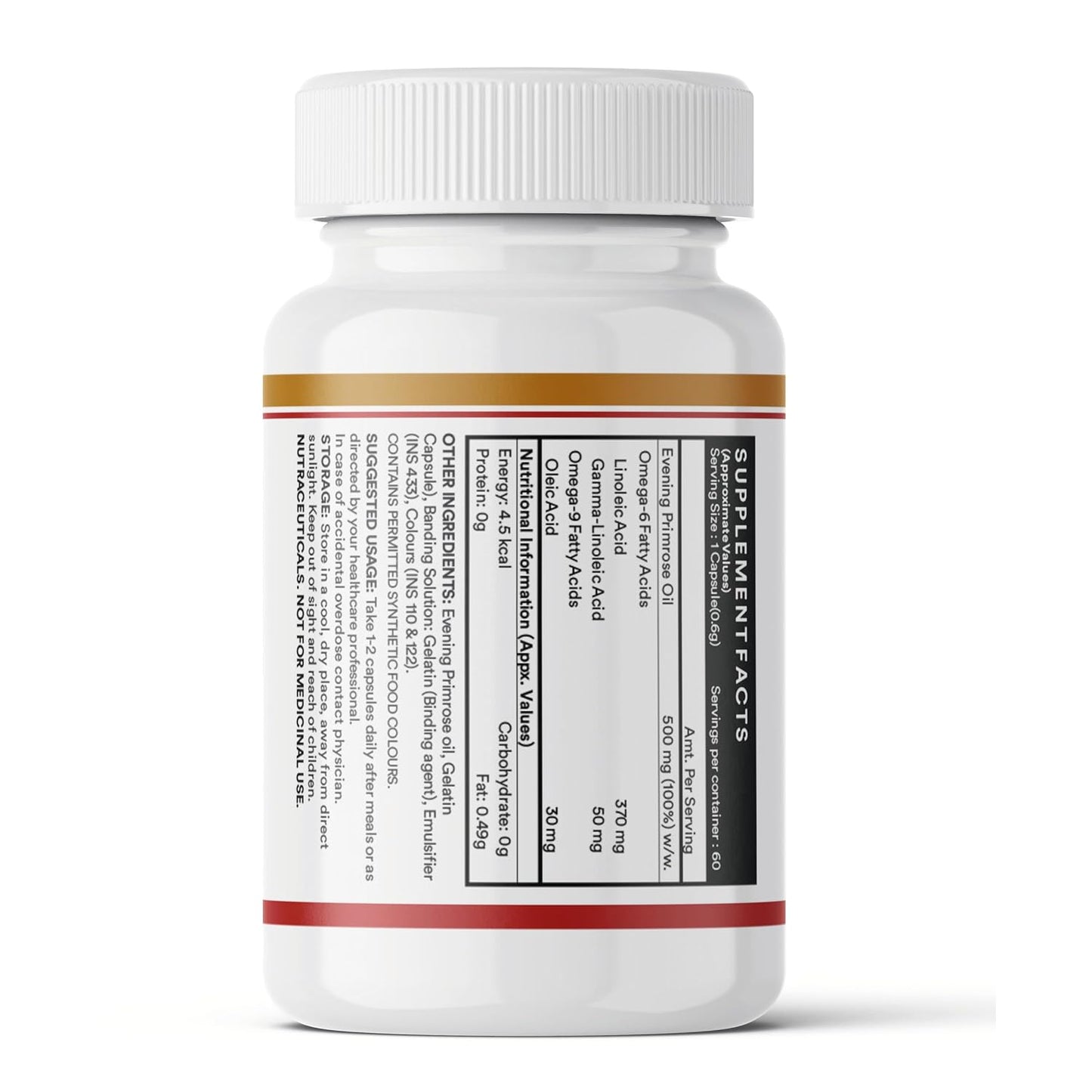 INLIFE Evening Primrose Oil Capsules 500mg | 10% Gamma Lionlenic Acid | Supplement for Hair and Skin - 60 Liquid Filled Capsules (Pack of 1)