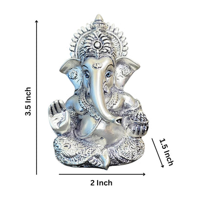 Gold Art India Silver Plated Antique Mukut Ganesha, Versatile Decor for Car Dashboard, Office, Home, and Puja, Ideal Gift for Celebrations (MUKUTSILVERBLACKANTIQUE 3.5")