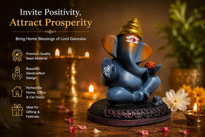 Lord Ganesha Idol with Mouse | 4 Inch Matt Finish Resin Murti | Solid Grey | for Home, Office, Car Dashboard & Gifting