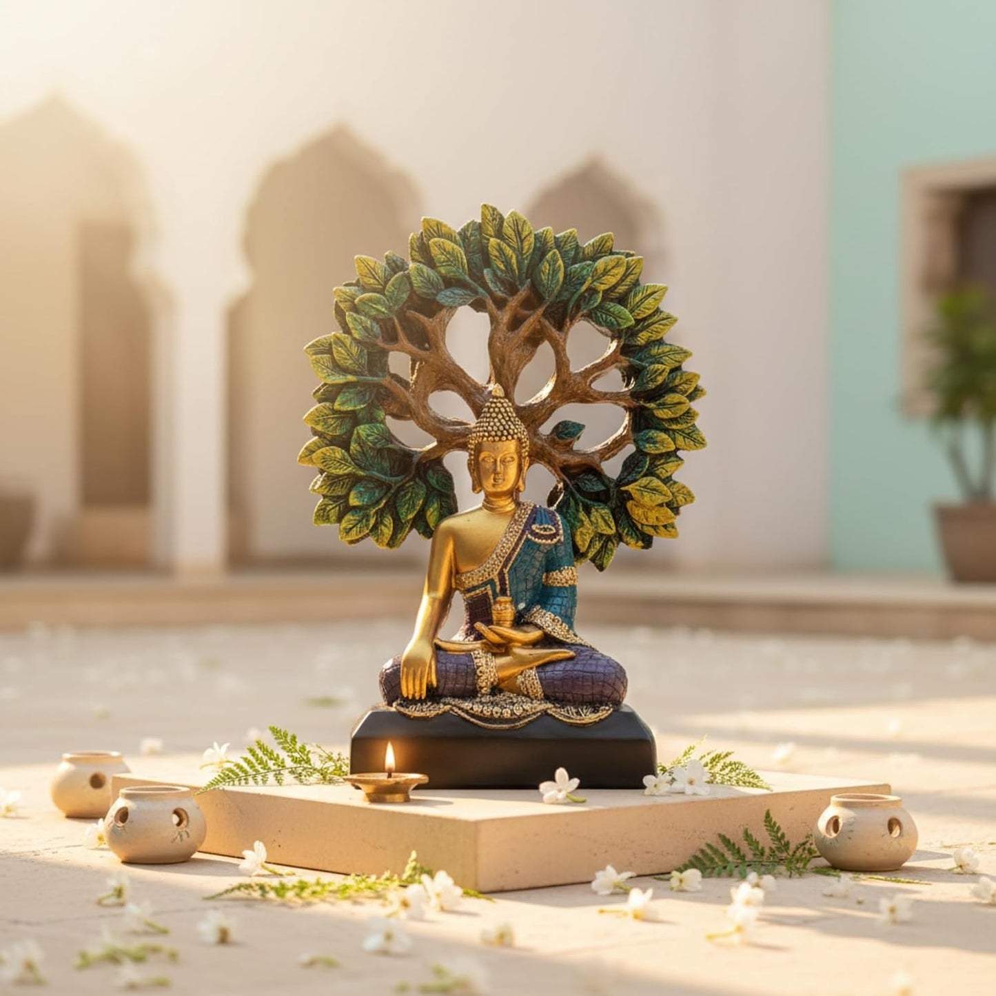 eCraftIndia Lord Buddha Statue for Home Decor Living Room | Gautam Buddha Idol Under the Bodhi-Tree | Showpiece Gift for Housewarming Birthday