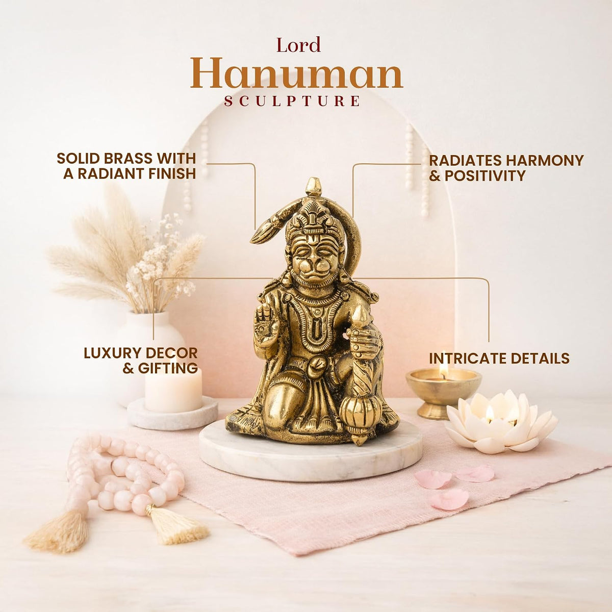 Brass Hanuman Ji Idol | Handcrafted Hanuman Murti for Pooja Room | Home Temple & Festival Gift (Design02: L7 x W5 x H9 cm)