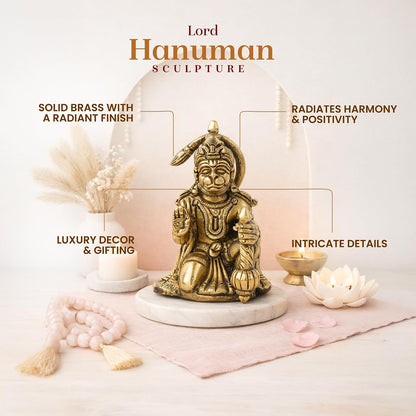 Brass Hanuman Ji Idol | Handcrafted Hanuman Murti for Pooja Room | Home Temple & Festival Gift (Design02: L7 x W5 x H9 cm)