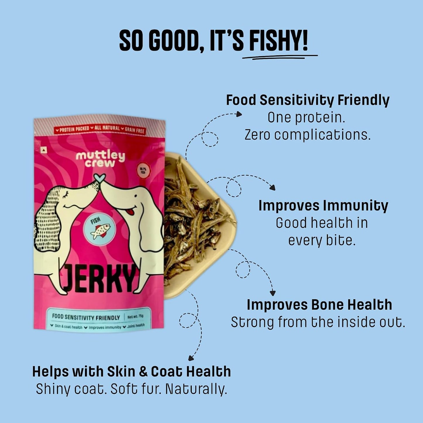 Muttley Crew Fish Dog Jerky with Real Fish | Healthy Adult Dog Treats for Easy Digestion | All Natural (75 Gram)
