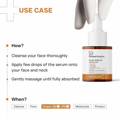 DERMATOUCH Kojic Acid 2% Serum | Best for Hyperpigmentation, Uneven Skin Tone & Dark Spots | For Both Men & Women | 20ml