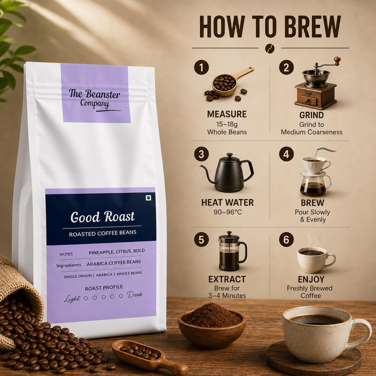 Beanster Coffee Beans Roasted, Medium Dark Roast, Good Roast