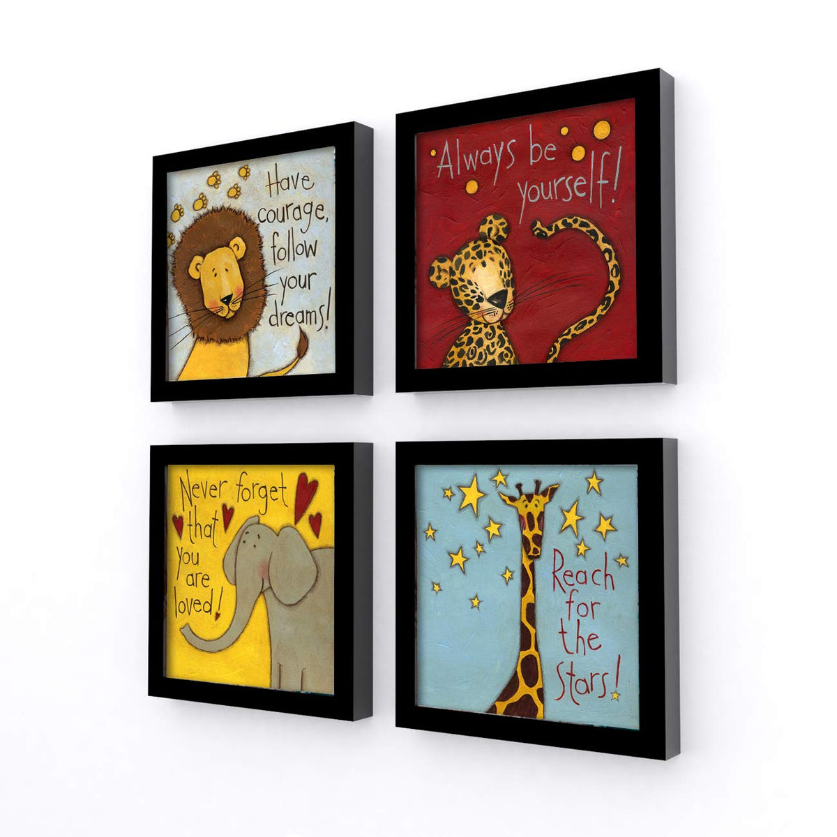 Motivational Animals Wall art paintings for living room, Motivational Quotes Framed Painting, set of 4, 9x9 Inch