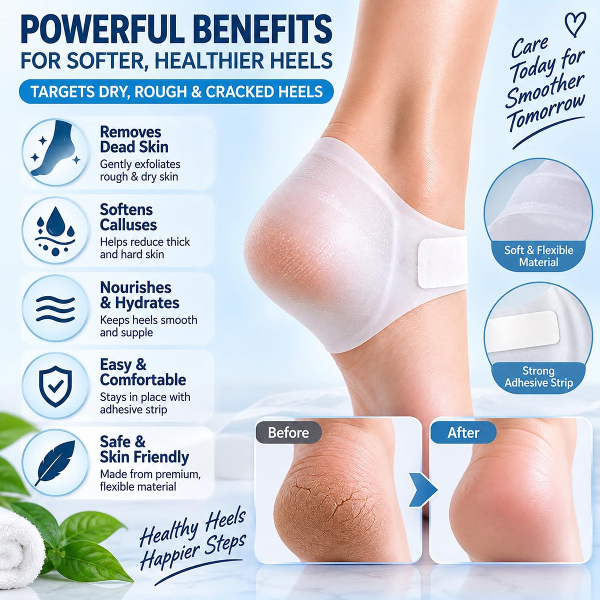 KYTRONIC Exfoliating Heel Mask for Dry, Rough & Cracked Heels, 1 Pair Heel care mask with moisturizing essence for dry, rough skin, dead skin and callus care; easy adhesive fit, 1 pair