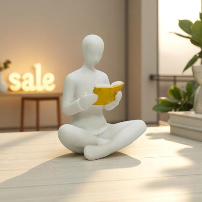 Resin Reading Man Statue (6.5 Inch) | Decorative Sculpture & Figurine for Home Decor | Modern Tabletop Showpiece for Living Room, Bedroom, Office, Gifting, Shelf & Bookshelf | White