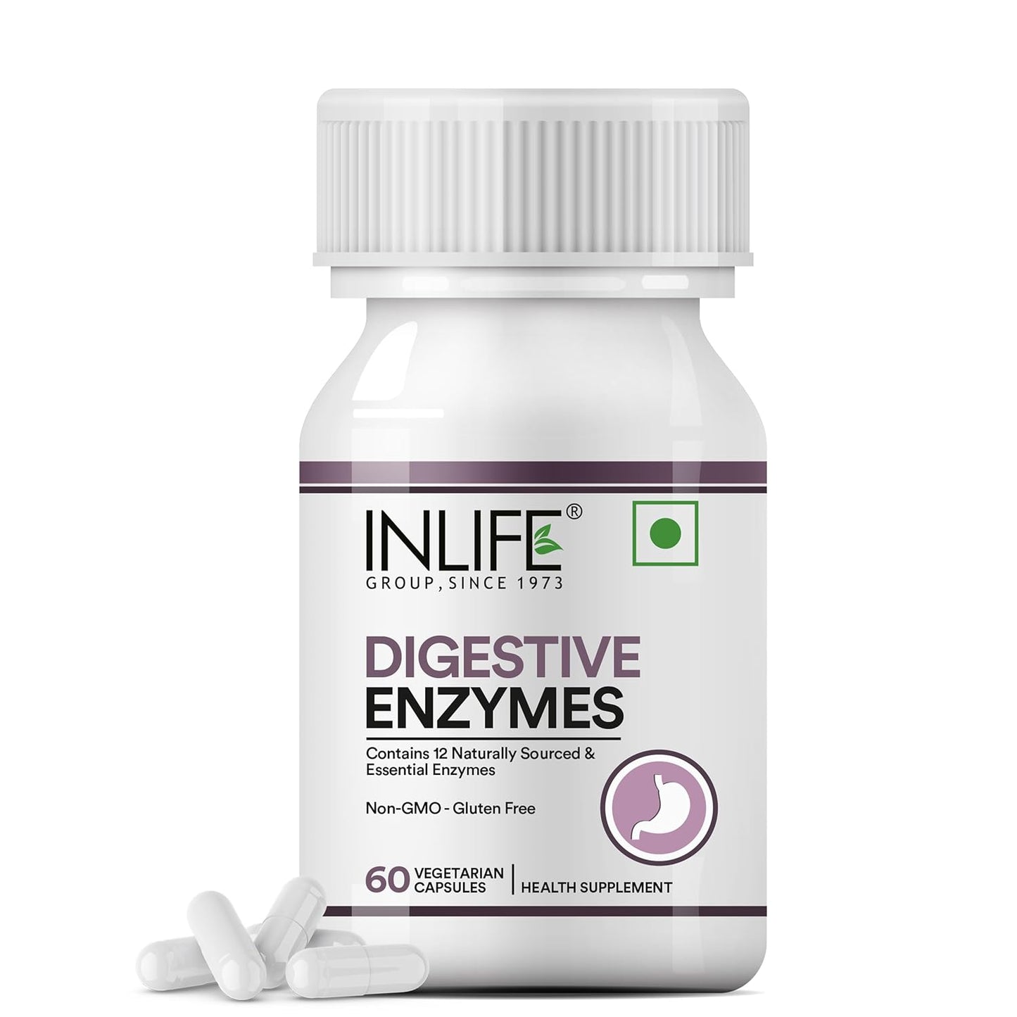 INLIFE Digestive Enzymes Supplement | Contains 12 Naturally Sourced & Essential Enzymes | Supports Healthy Digestion - 60 Vegetarian Capsules (Pack of 1, 60)