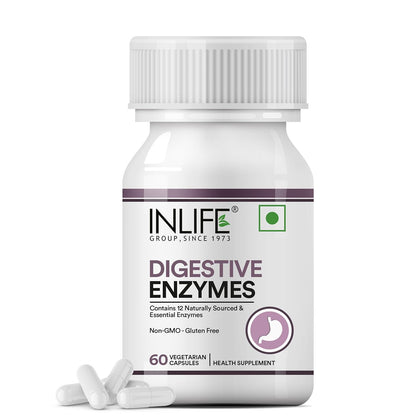INLIFE Digestive Enzymes Supplement | Contains 12 Naturally Sourced & Essential Enzymes | Supports Healthy Digestion - 60 Vegetarian Capsules (Pack of 1, 60)