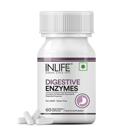 INLIFE Digestive Enzymes Supplement | Contains 12 Naturally Sourced & Essential Enzymes | Supports Healthy Digestion - 60 Vegetarian Capsules (Pack of 1, 60)