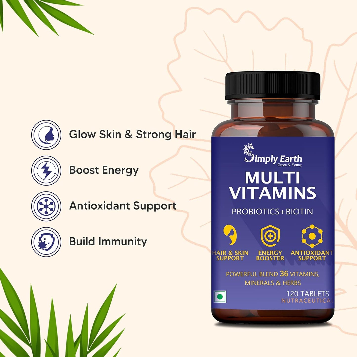 Simply Earth Nutrition Combo: 120 Magnesium Complex Tablets + 120 Multivitamin Tablets - Complete Blend of Vitamins, Minerals & Probiotics for Bone & Heart Health