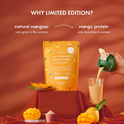 Cosmix No-Nonsense Plant Protein | 23 Protein/Serve, 500g Pouch | Ratnagiri Mango | Plant Based Protein, Pea & Rice Isolate | Clean, Easy to Digest | All Essential Amino Acids