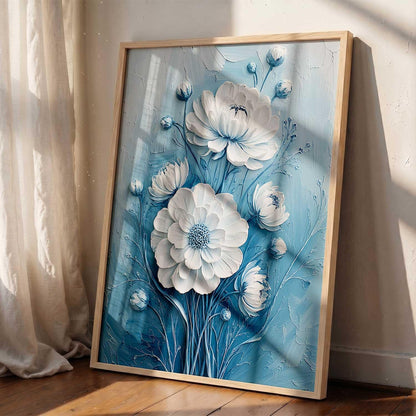 Aesthetic Flower Art Painting with Frame | Floral Wall Painting With Frame | Textured Digital Reprint For Home Decor Living Room Bedroom Wall Decor Set of 1 Size (13X17 INCH)