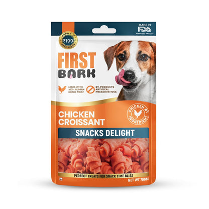 First Bark Dog Treats for Adult Dog & Puppy – Snack Delights Chicken Jerky for Dogs, Small Dogs & Shih Tzu | Dog Snacks & Puppy Treats – Chicken Croissant (70g) x1