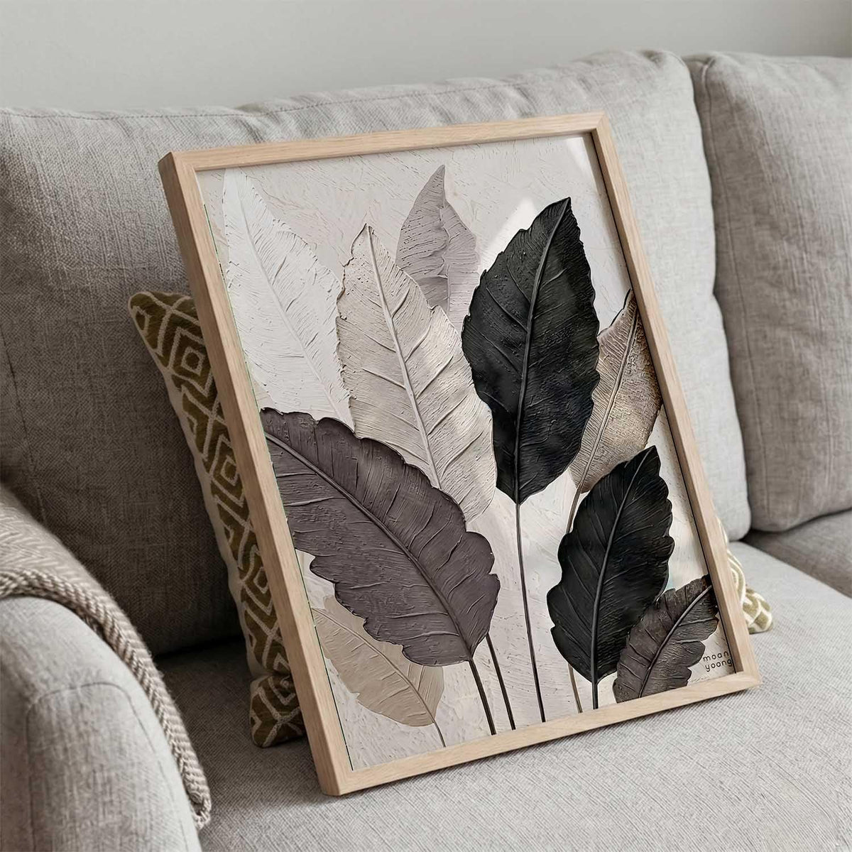 Aesthetic Leaf Art Home Decoration|Paintings With Frame For Living Room Bed Room Hotel Wall Decor Digital Reprint (19x25 inch)