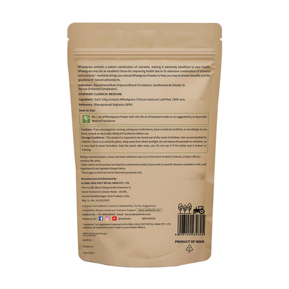 Neuherbs Wheatgrass Powder - 100g | Wheat Grass Powder | Ayurvedic Support For Natural Detox & Boost Immunity | 100% Pure & Natural With No Added Preservatives