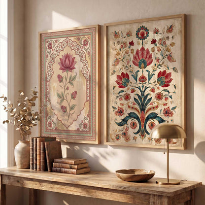Wall Painting Indian Traditional Madhubani Home Decoration With Frame | For Living Room Bed Room Hotel Wall Decor | Digital Reprint Set of 2 (13X17 inch)