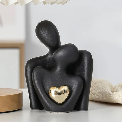 Hugging Couple Statue - Romantic Home Decor, Perfect Wedding Anniversary and Valentines Day Gift, Figurine for Home, Office, Coffee Table and Desktop (Black, Romantic Couple), 5 x 6.5 Cm