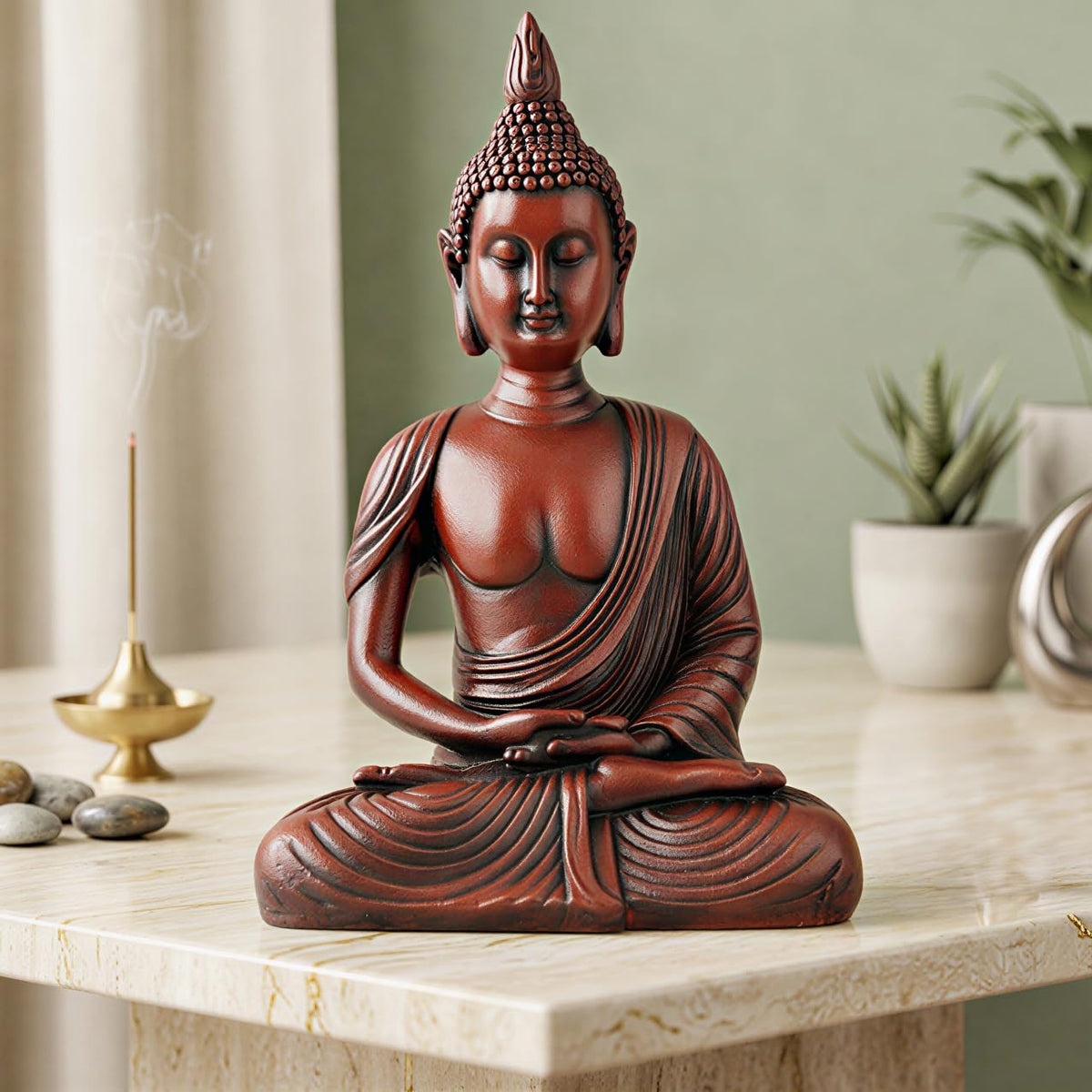 New Sitting Meditating Buddha Statue showpiece Idol Home Decor Items for Living Room and Gifts (Maroon)