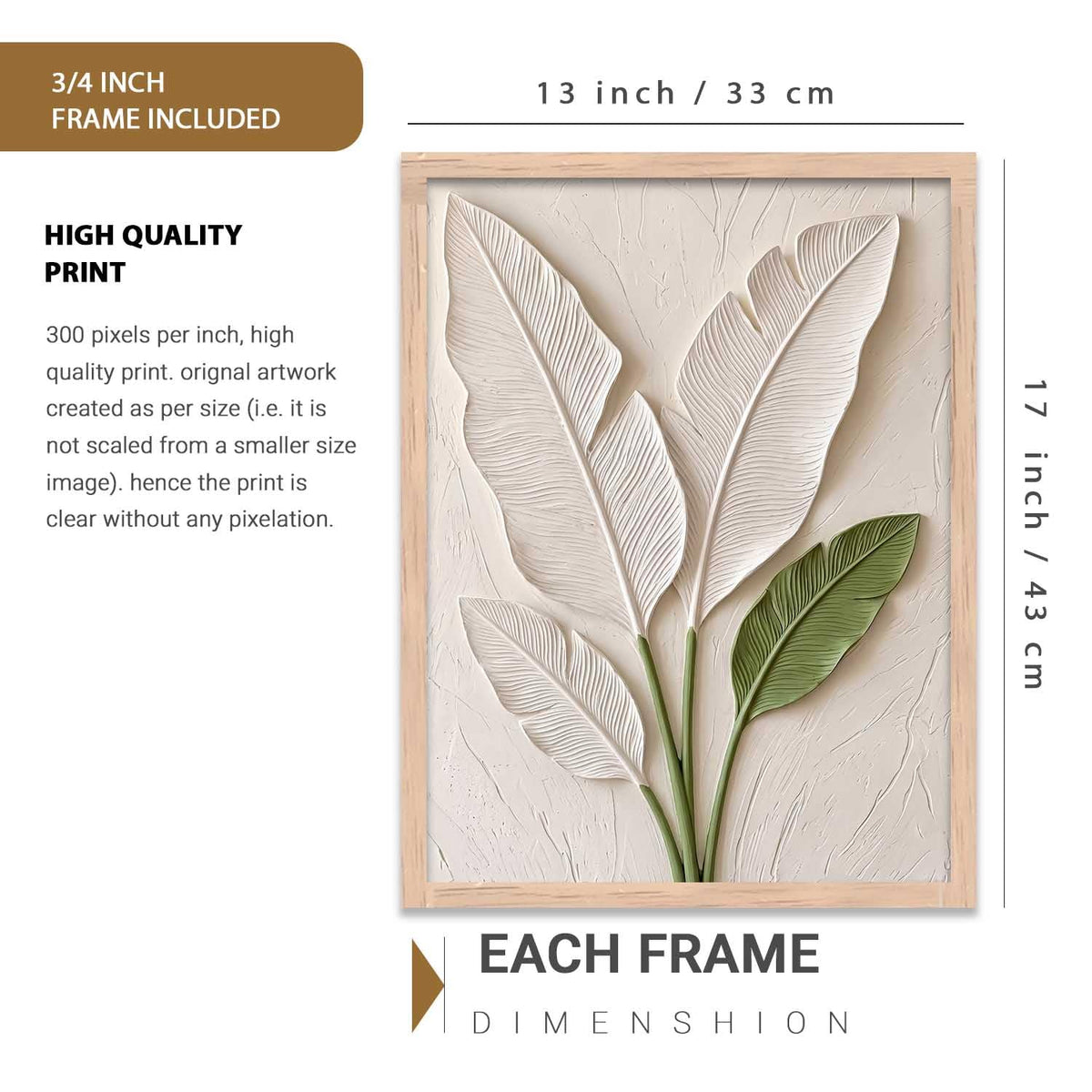 Aesthetic Botanical Art Home Decoration Painting | Leaf Paintings With Frame For Living Room Bed Room Hotel Wall Decor Digital Reprint (13x17 inch)