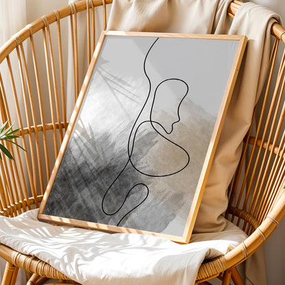 Abstract Line Art Wall Painting with Frame Set of 1 | Minimalist Woman Face Sketch Artwork, Modern Grey Black Aesthetic Wall Decor for Living Room, Bedroom, Office and Home Decoration (3D Art-3,13x19inch)