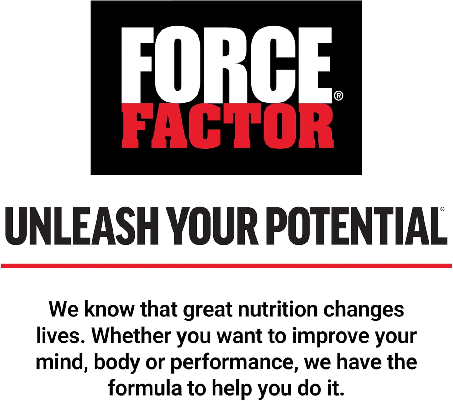 Force Factor logo with tagline 'Unleash Your Potential' on a white background