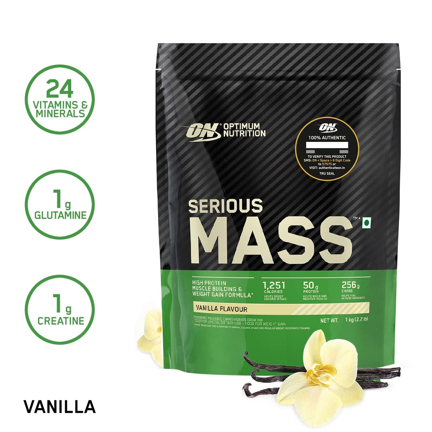 Optimum Nutrition (ON) Serious Mass High Protein High Calorie Weight Gainer Powder - 1 kg with Vitamins and Minerals, Vegetarian