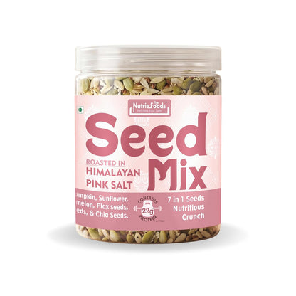 Nutriefoods 7 in 1 Crunchy Seed Mix | Roasted in Himalayan Pink Salt | Sunflower, Chia, Flax, Pumpkin, Watermelon, Black & white Sesame Seeds (300gm)