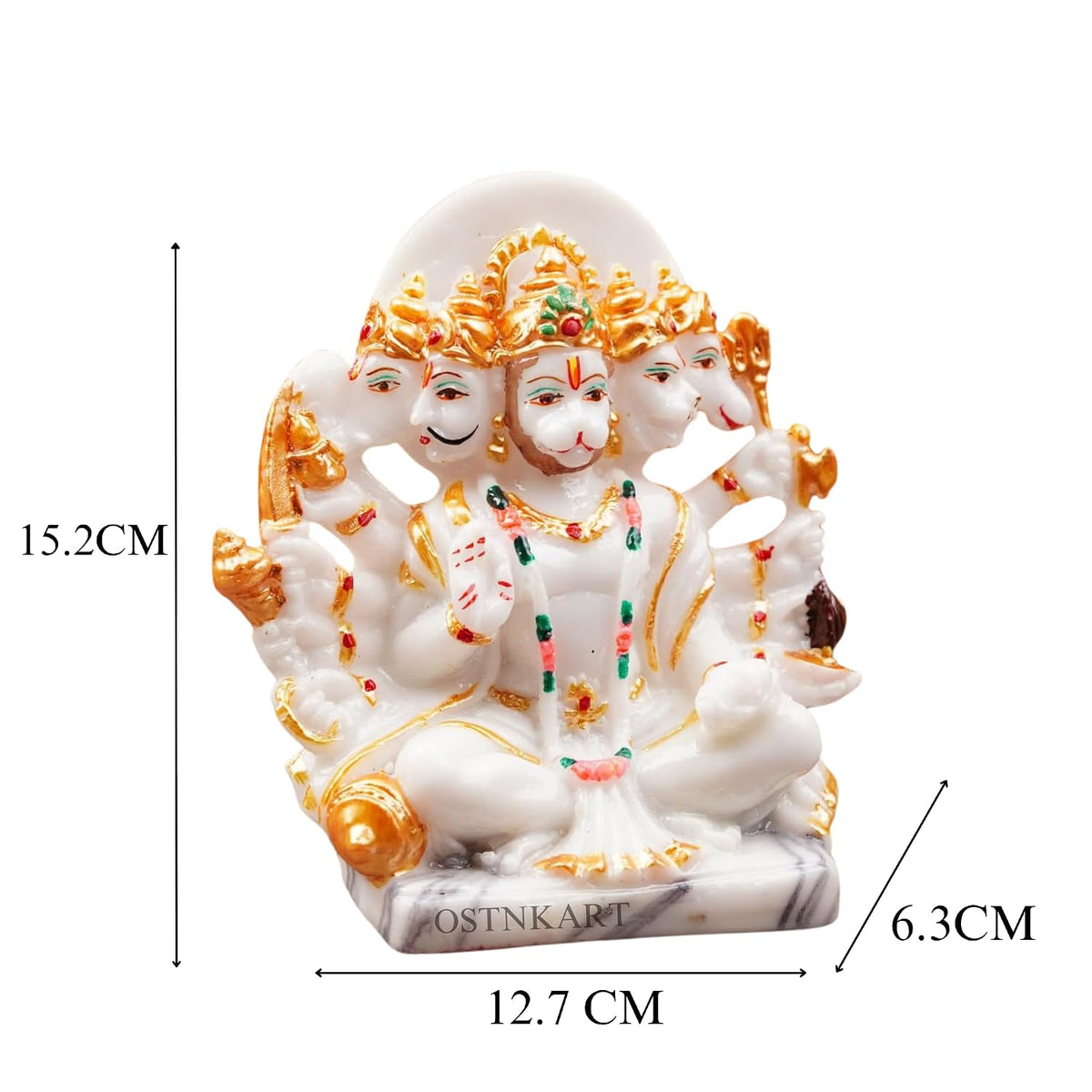 Resin Hanuman Ji Murti Panchmukhi Hanuman for Door Entrance Temple Home & Office Decor Living Room Decoration Gift for New House Warming ceramony, 12.7 x 6.3 Cm, Marble White