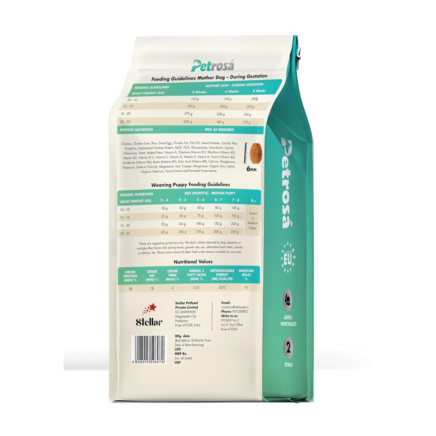Petrosa Medium Breed Starter Dog Food for Mother & Puppy (2 Weeks to 2 Months), 1 Kg, 32% Protein, DHA & Prebiotics – Complete Early Life Nutrition
