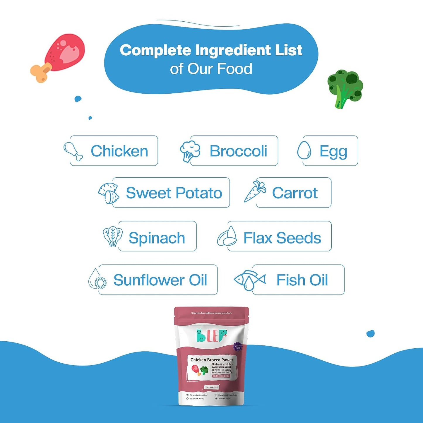 BLEP Dog Food Adult & Puppy | 200g | Dog Wet Food, High Protein, Omega 3&6, Contains Chicken Breast, Broccoli, Fresh Vegetables, Zero Preservatives, Digestible, Human Grade Fresh (Pack of 1)
