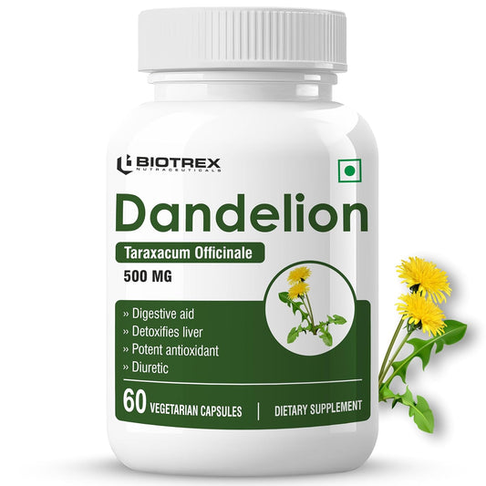 Biotrex Nutraceuticals Dandelion 500mg | Natural Diuretic & Antioxidant | Liver Support and Body Detox | Supports Digestion | Regulates Glucose Levels | 60 Veg Capsules