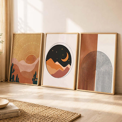 Boho Painting Wall Art Home Decoration Modern Paintings With Frame For Living Room Bed Room Hotel Wall Decor Digital Reprint Set of 3 (13X17 inch)