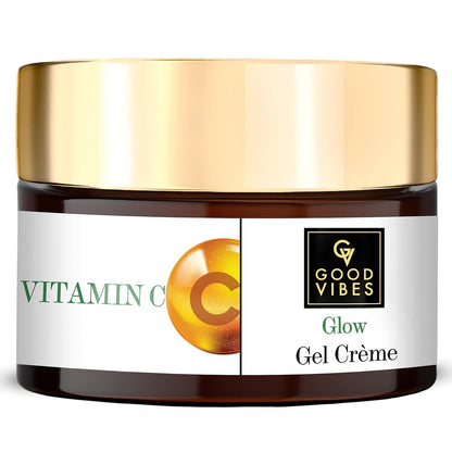 Good Vibes Vitamin C Glow Gel Creme, 50 g Skin Brightening Hydrating Moisturizing Face Cream for All Skin Types, Rich in Antioxidants & Helps Reduce Dark Spots, No Parabens & Sulphates