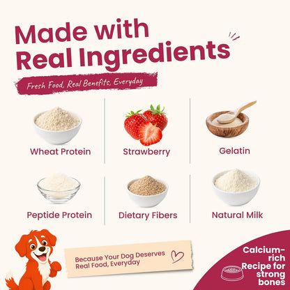 Nootie Calcium Bone Dog Treats 220g | Seaweed & Goat Milk | Dental Health, Clean Teeth & Strong Gums | Milk & Strawberry | All Breeds & Puppies Above 4 Months