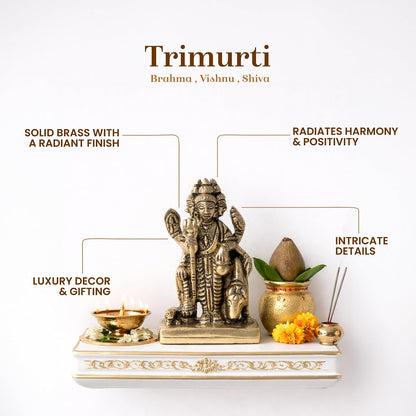 Brass Dattatreya Idol | Brahma Vishnu Mahesh Trimurti Murti for Mandir & Pooja Room | Brass God Statue for Home Decor (Design01: L4.5 x W7 x H7 cm)
