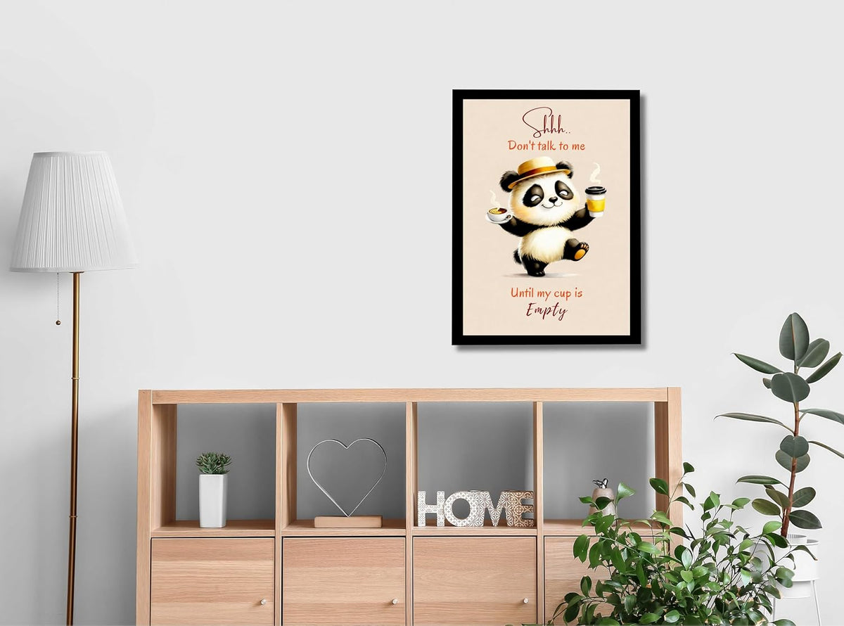 Coffee Wall Decor Frame Ready to Hang | Funny Panda Coffee Quote Poster | Cute Kitchen Cafe Wall Art for Home Office Restaurant | Gift Photo Frame for Drink Lovers