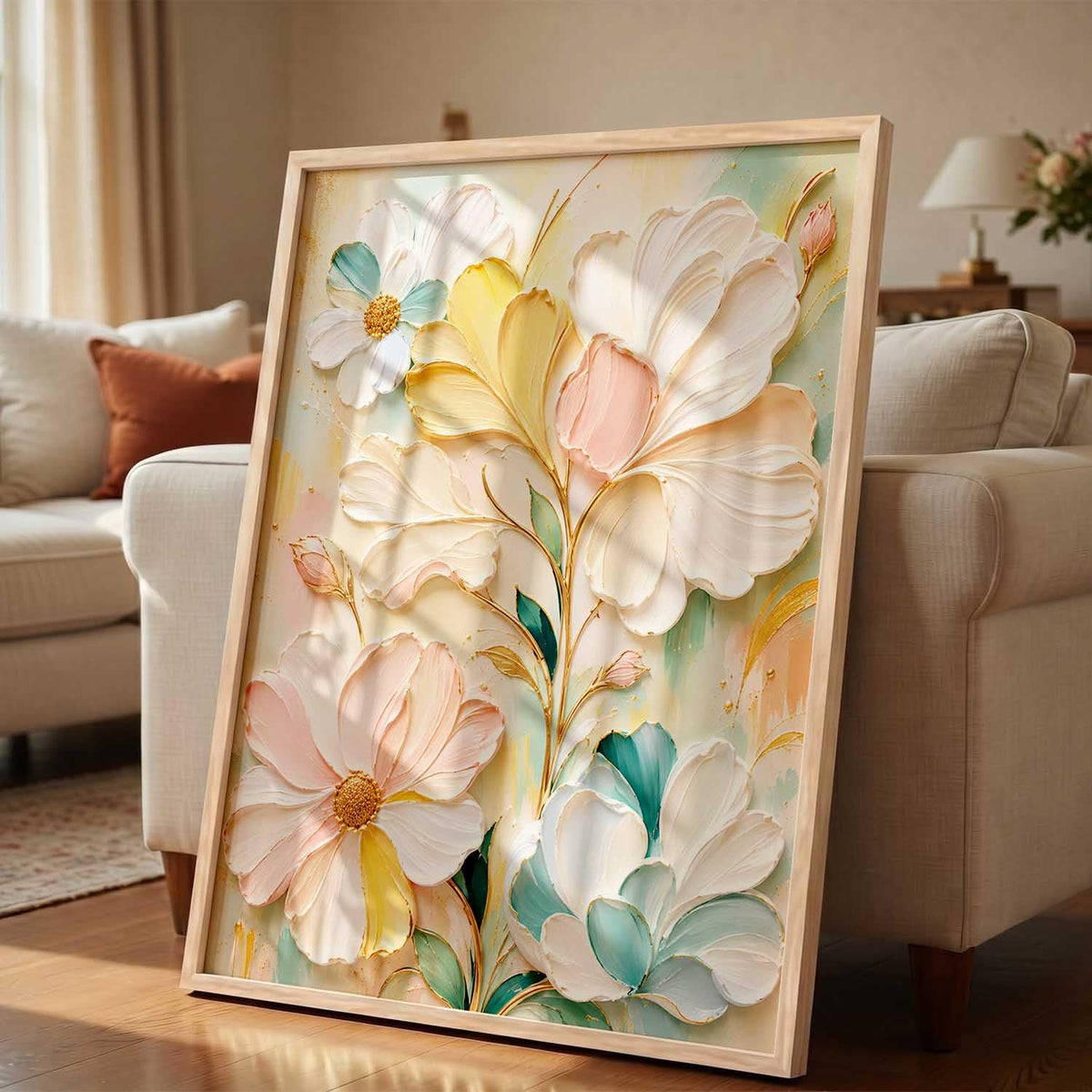 Aesthetic Flowers Modern Art Wall Painting | Home Decoration Floral Painting With Frame For Living Room Bedroom Wall Decor | Digital Reprint Set of 1 Size (13X17 INCH)
