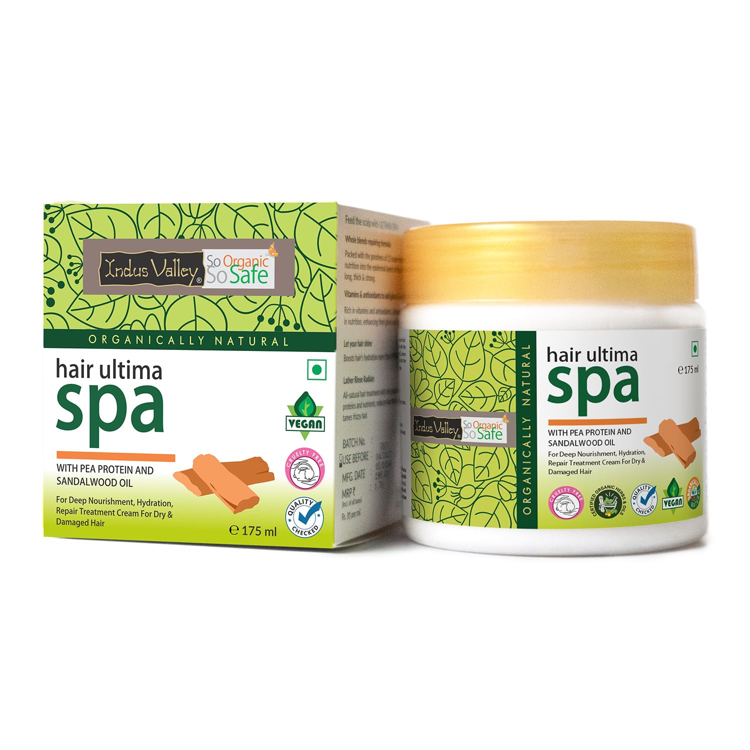 Hair care product packaging with green and white design on a white background