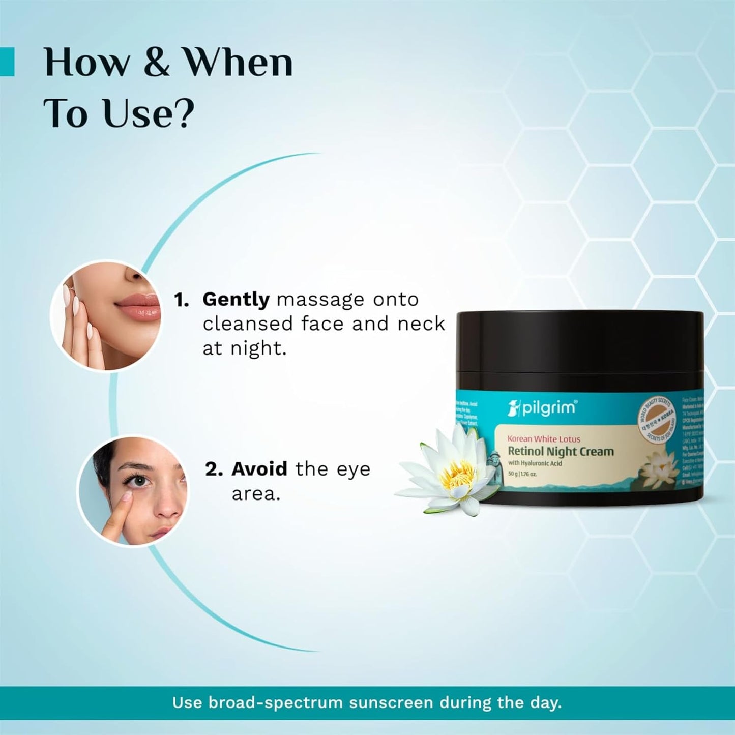 Pilgrim Korean Retinol Anti Aging Night Cream with Hyaluronic Acid & Vitamin C |Discover young, wrinkle-free & radiant skin| Anti aging cream for oily & dry skin| For Men & Women|Korean Skin Care|50gm