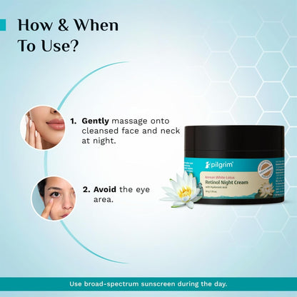 Pilgrim Korean Retinol Anti Aging Night Cream with Hyaluronic Acid & Vitamin C |Discover young, wrinkle-free & radiant skin| Anti aging cream for oily & dry skin| For Men & Women|Korean Skin Care|50gm
