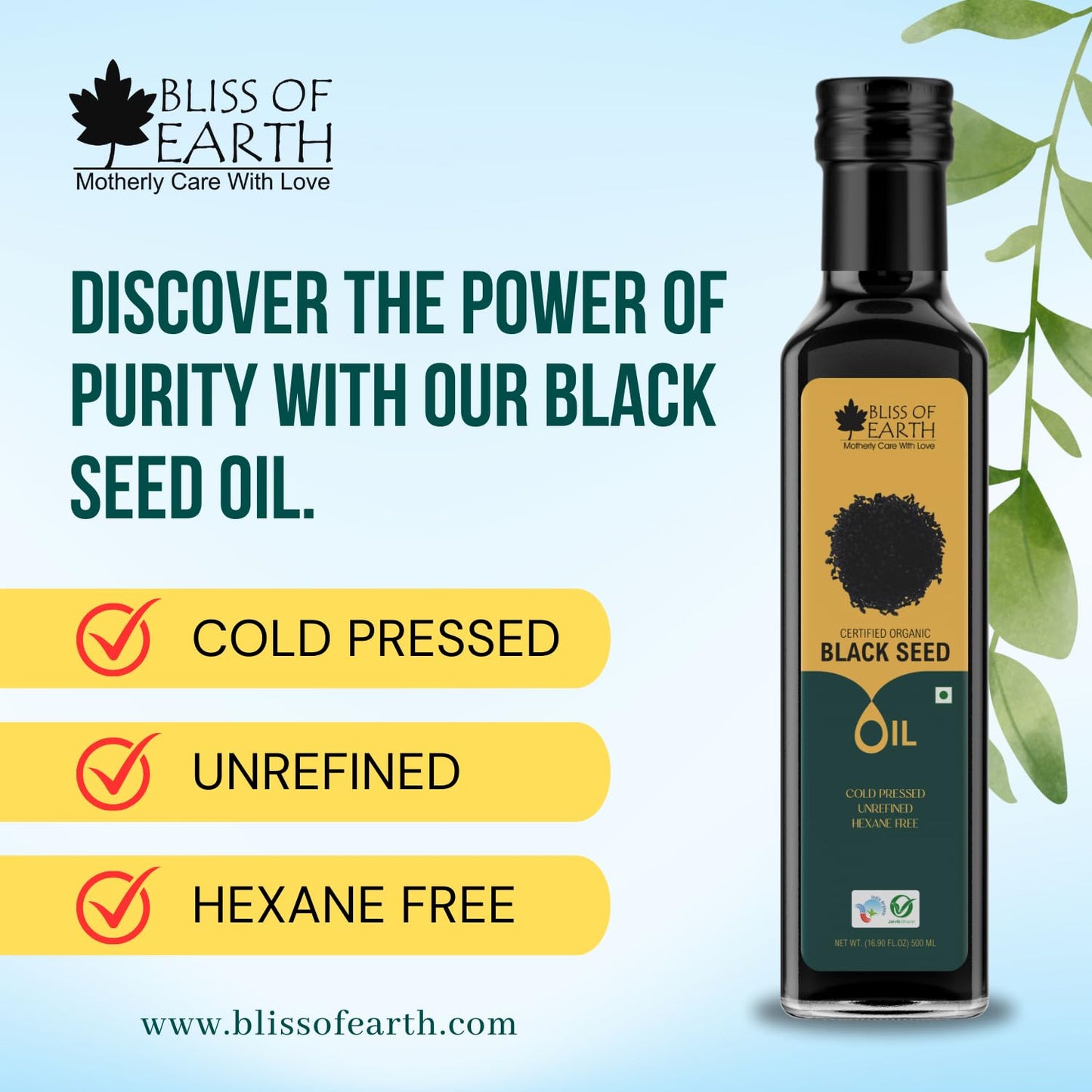 Bliss of Earth Kalonji Oil 500ml Organic For Eating, Black Seed Oil For Hair, Cold pressed & Hexane Free (Pet bottle)