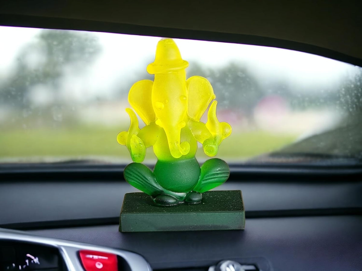 Ganesha Idol for Car Dashboard | Beautiful Ganesh Murti for Home Temple | Ganpati Figurine Statue Showpiece Sculpture for Office Desk (Yellow-Green)