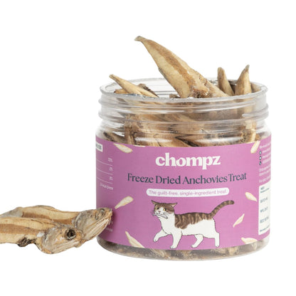 Chompz Freeze Dried Anchovy Cat Treats | Single Ingredient Fish Treat | 15g | Crunchy Cat Treats
