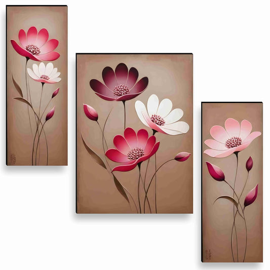 flower pot Paintings for Wall Decoration - Set Of 3, 3d modern art Painting for Living Room Large Size with Frames for Home Decoration, Hotel, Office painting 50.8 cm x 30.48 cm A-JM-36048