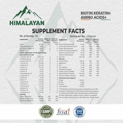Divya Himalayan Biotin 10,000 MCG | Hair, Skin & Nail Support | 60 Vegan Capsules | High Potency | Non-GMO, Gluten-Free