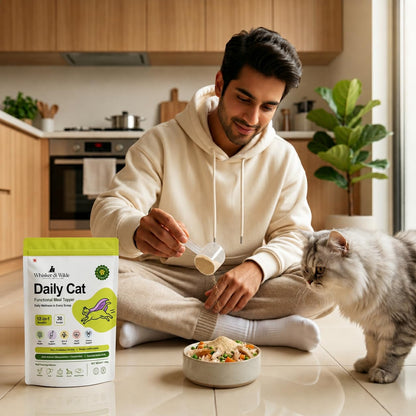 Whisker and Wilde Daily Cat Supplement | Probiotics, Omega-3, Multivitamin, Taurine | Supports Gut, Urinary, Skin & Coat, Joint & Immunity Health, Human-Grade Chicken, All Life Stages, 300g
